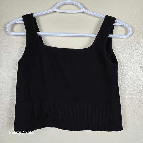 H&M Sport‎ Black Ribbed Hem Crop Tank Top Stretch Nylon Blend Women’s L - Picture 2 of 6